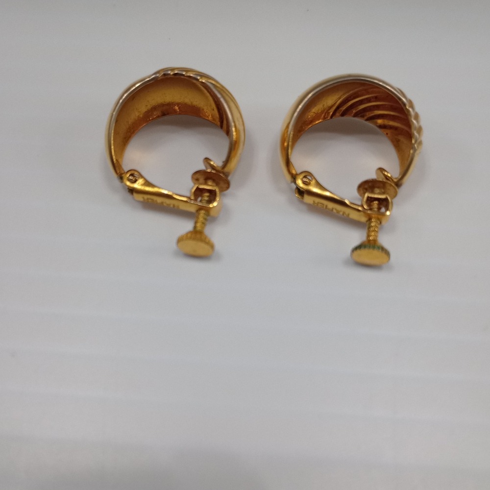 Vintage Napier Gold Tone Hoop Earrings‎ Clip On Screw Back Signed Retro - Picture 4 of 10
